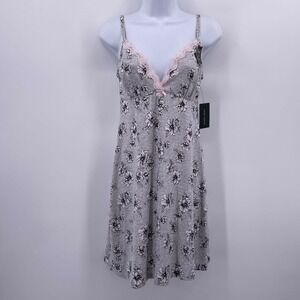 Laura Ashley Nightgown Sz M Gray Pink Floral Spaghetti Strap SUPER Soft Cozy NWT